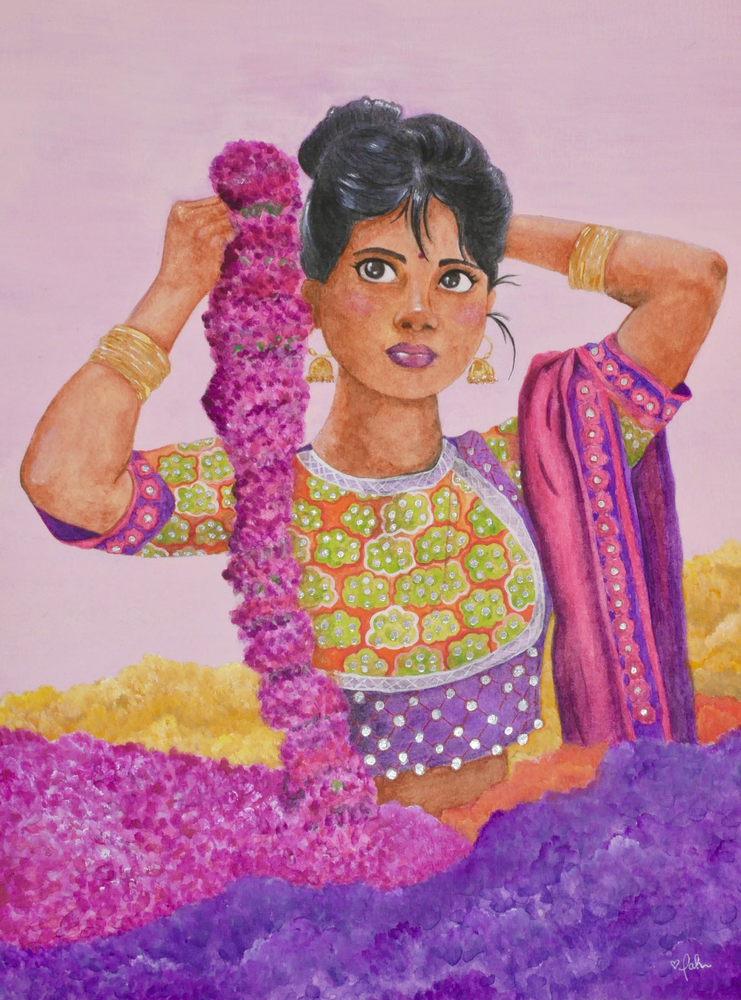 Girl in the Flower Bazaar Embellished Print