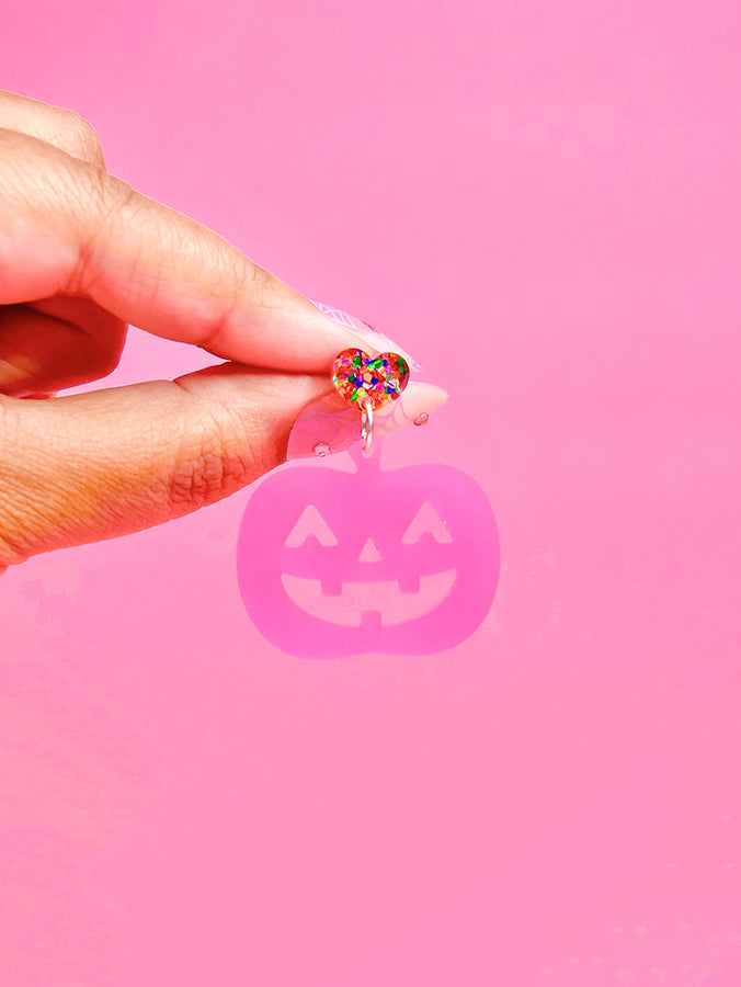 Glow-in-the-Dark Jack-o-Lantern (Pink) Earrings
