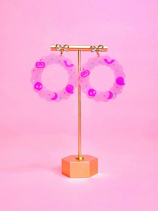 Glow-in-the-Dark Halloween Wreath (Pink/Purple) Earrings