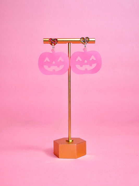 Glow-in-the-Dark Jack-o-Lantern (Pink) Earrings